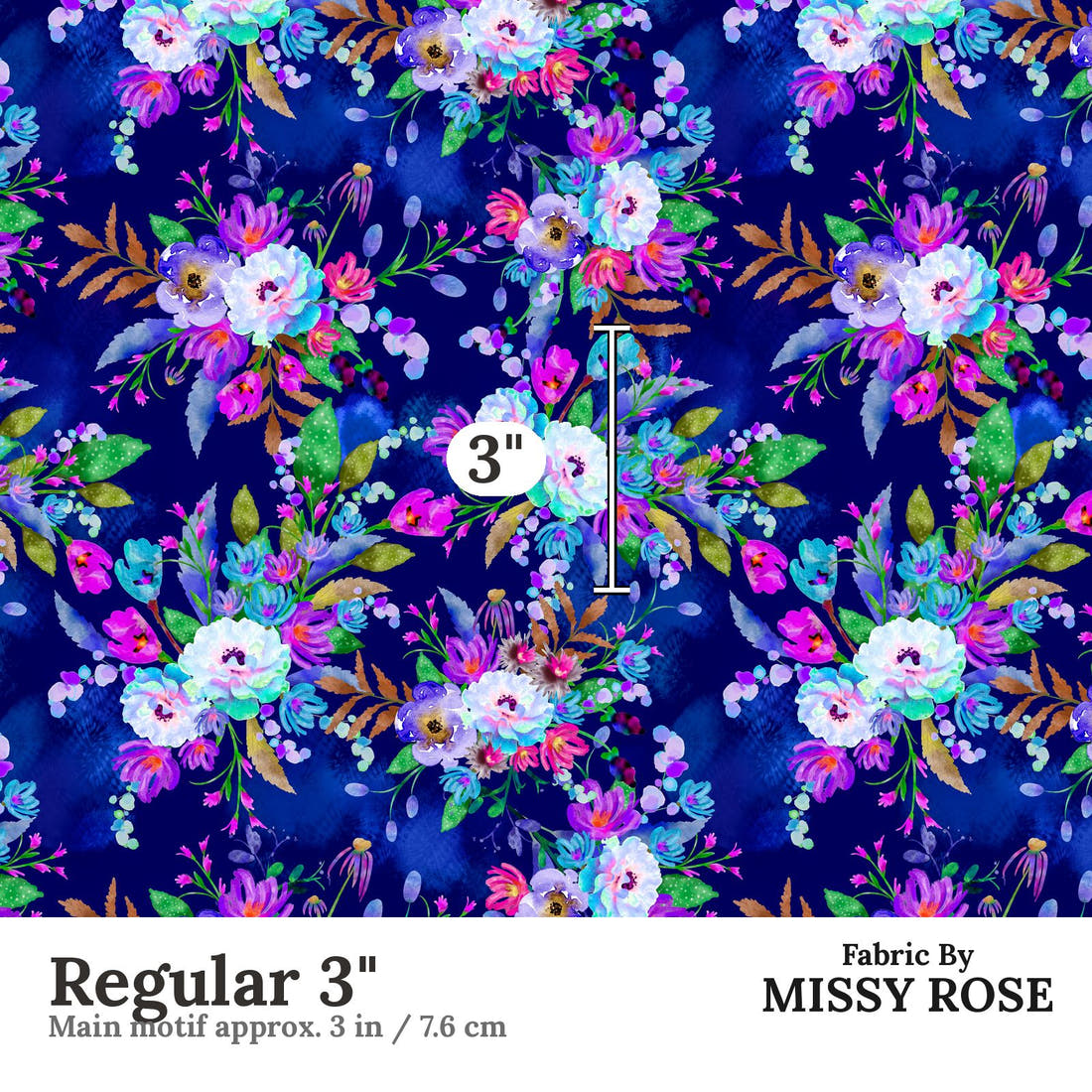 Design 82 Floral Fabric Regular 3" - print scale | Fabric by Missy Rose