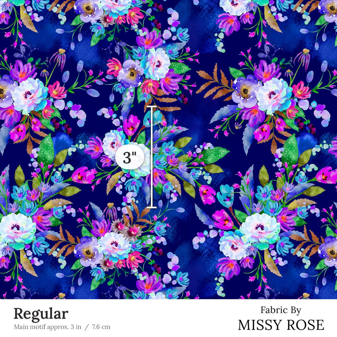 Design 82 Floral Fabric Regular 3 inch print scale guide | Fabric by Missy Rose