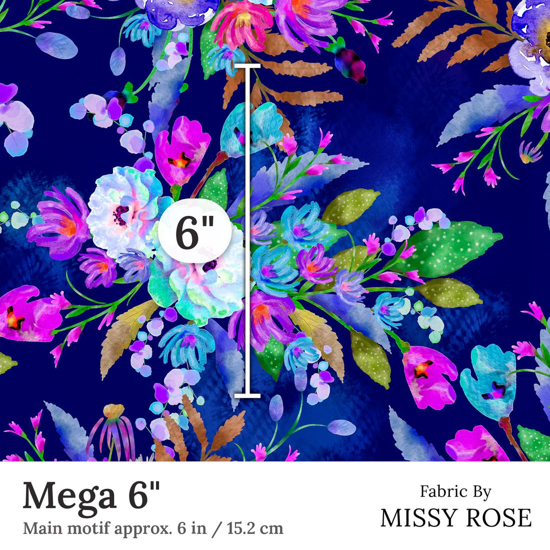Design 82 Floral Fabric Mega 6 inch print scale guide | Fabric by Missy Rose