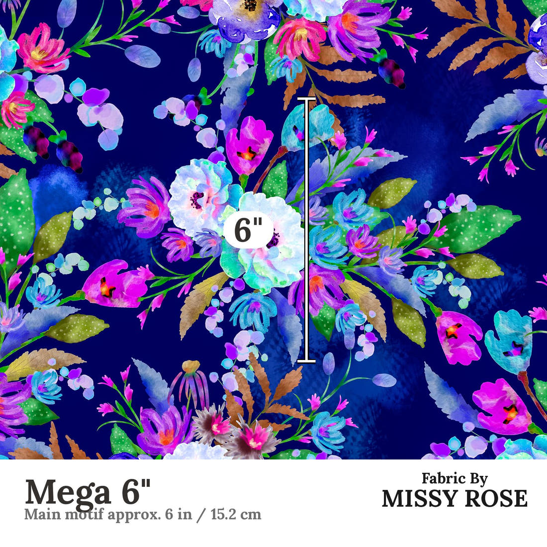 Design 82 Floral Fabric Mega 6" - print scale | Fabric by Missy Rose