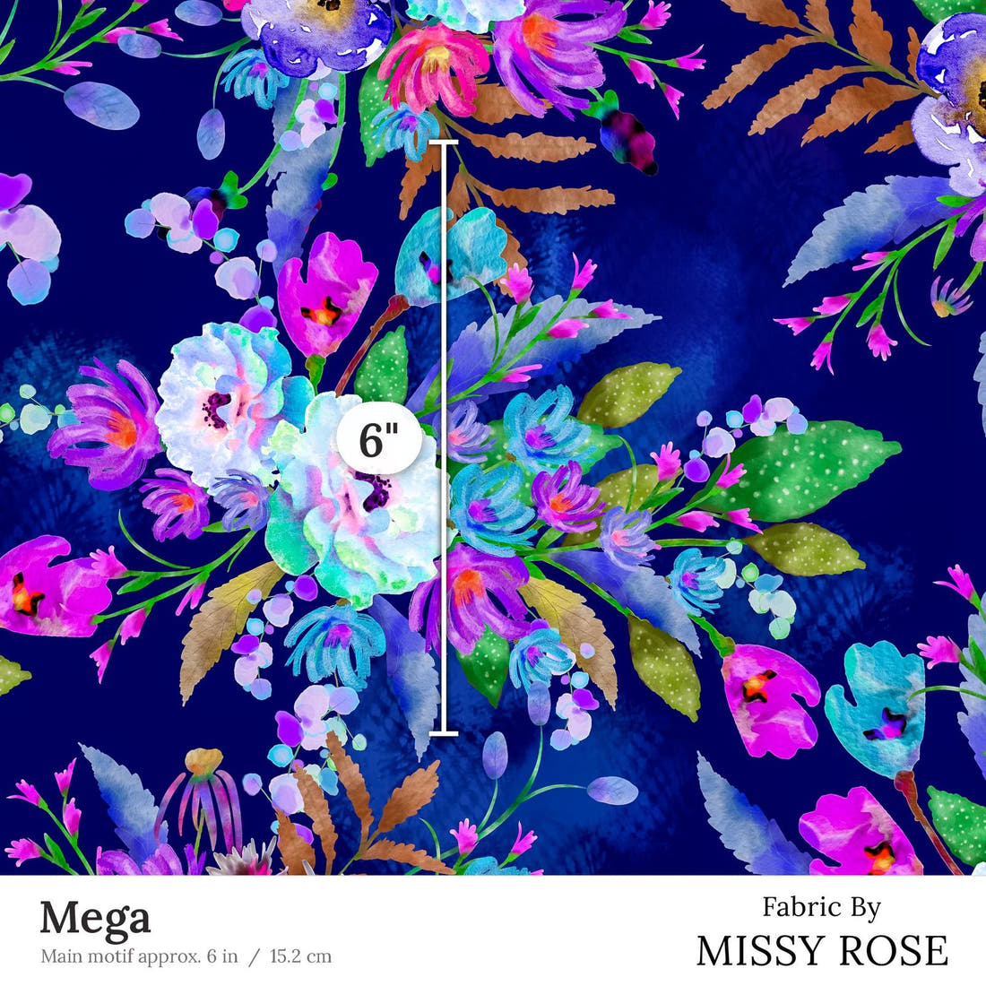 Design 82 Floral Fabric Mega 6 inch print scale guide | Fabric by Missy Rose