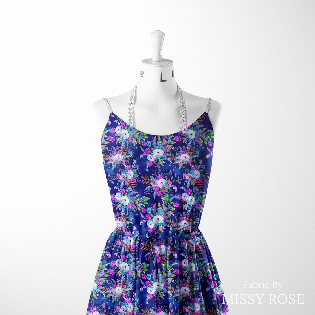 Design 82 Floral Fabric sewn into a women's dress – see how the print looks made up | Fabric by Missy Rose