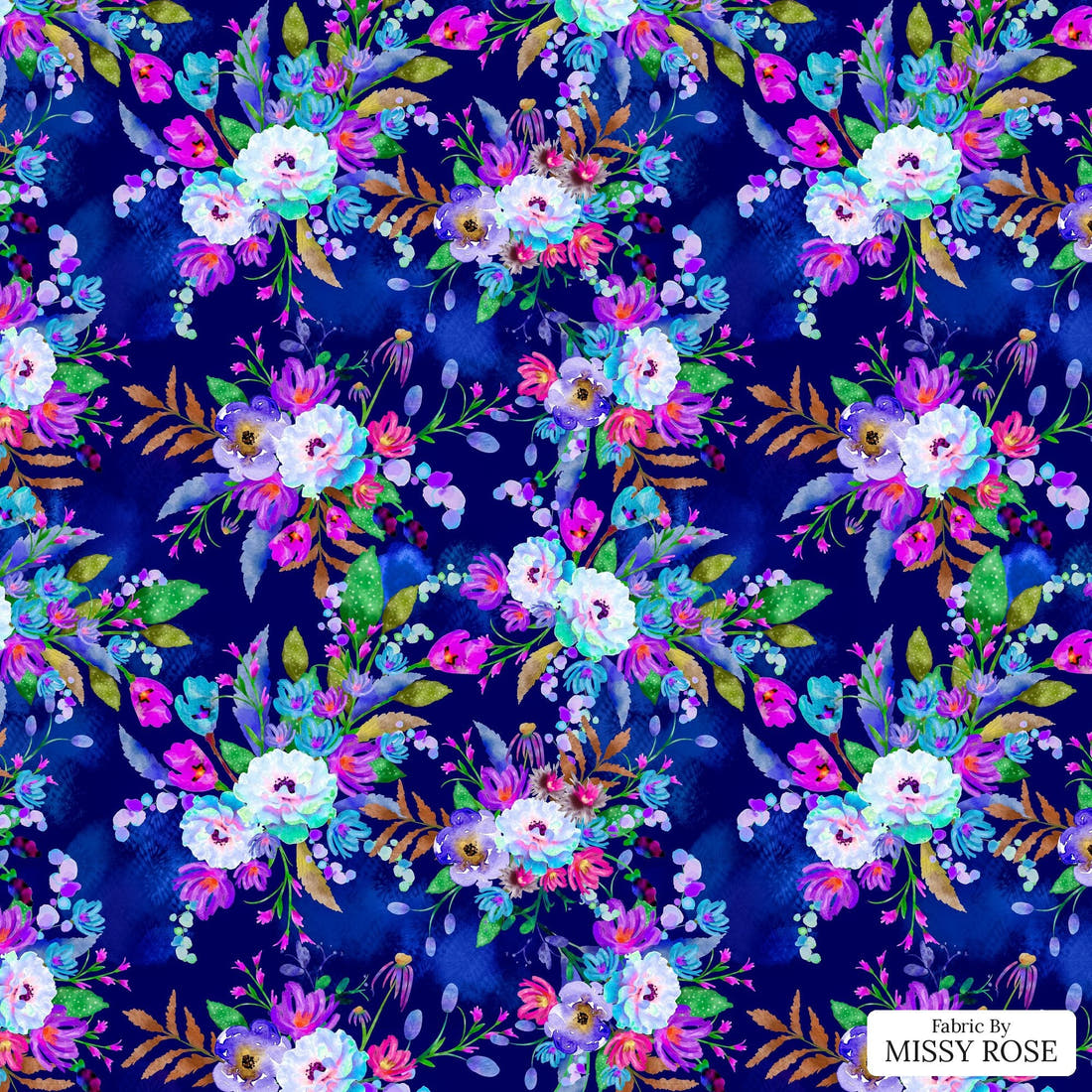 Design 82 Floral Fabric - flat view of the print, zoom in for detail | Fabric by Missy Rose