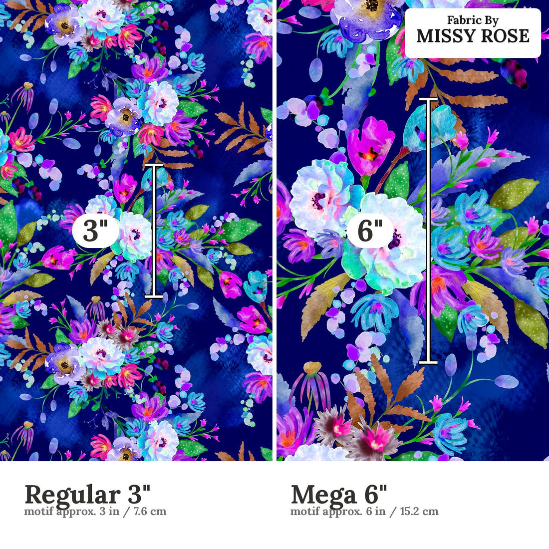 Design 82 Floral Fabric size comparison - print scale | Fabric by Missy Rose