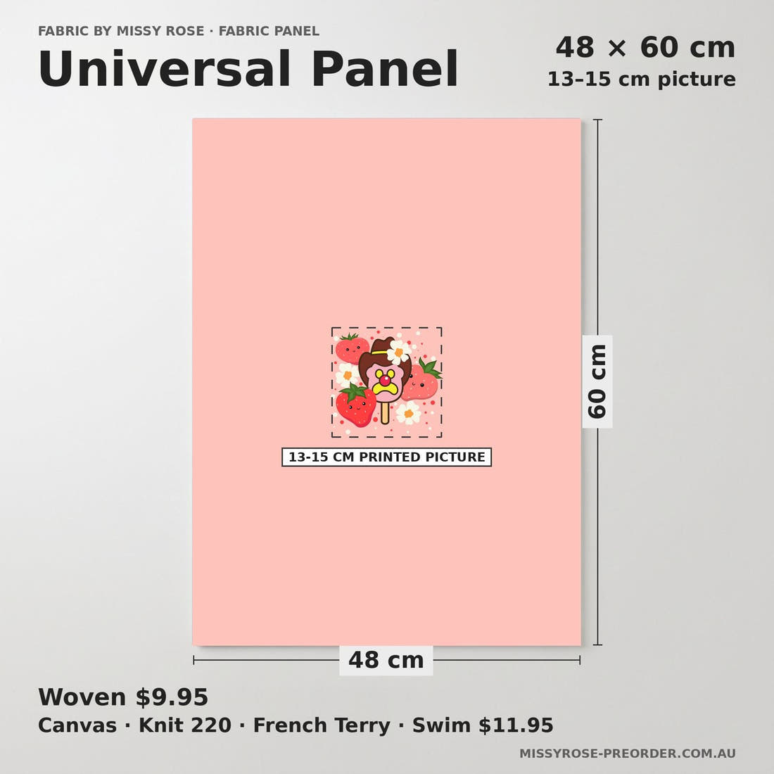 Design 820 Strawberry Ice Cream Panel universal panel sizing – 13–15 cm printed picture on 48 × 60 cm fabric | Fabric by Missy Rose