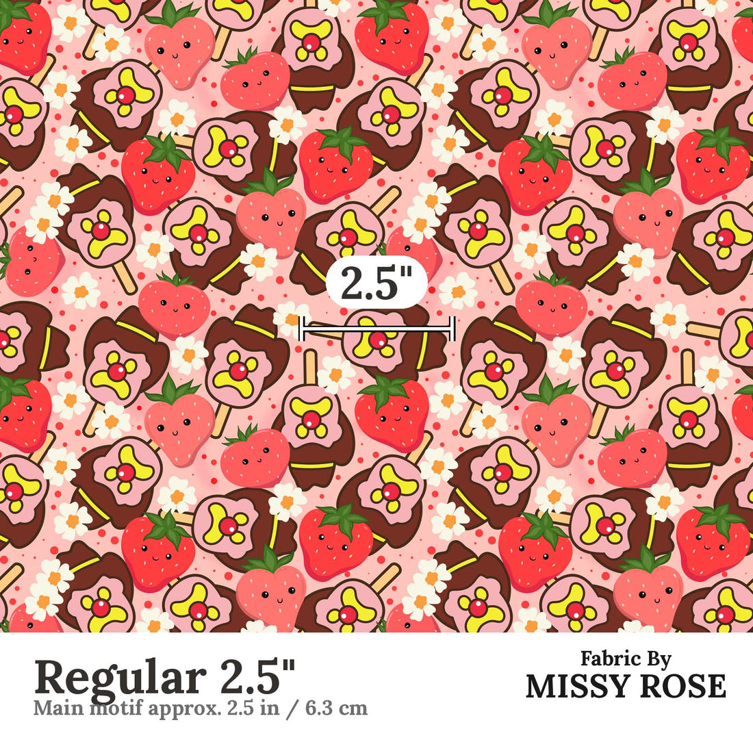 Design 820 Strawberry Ice Cream Fabric Regular 2.5" - print scale | Fabric by Missy Rose