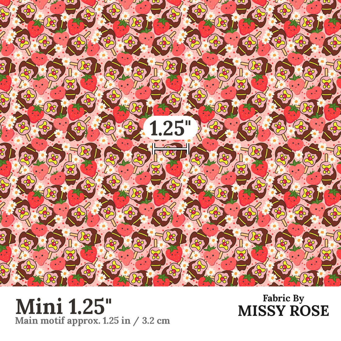 Design 820 Strawberry Ice Cream Fabric Mini 1.25" - print scale | Fabric by Missy Rose