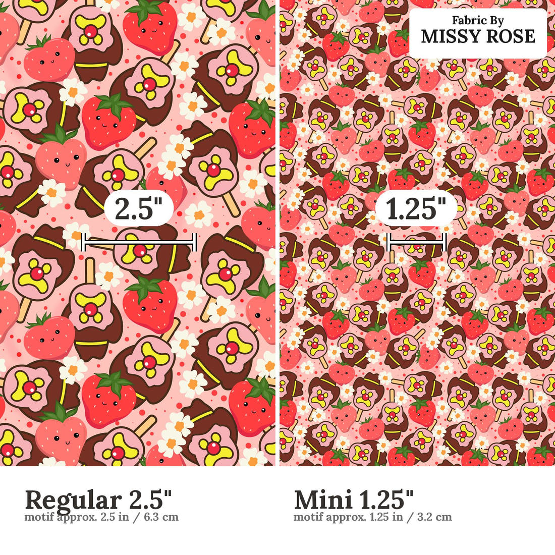 Design 820 Strawberry Ice Cream Fabric size comparison - print scale | Fabric by Missy Rose