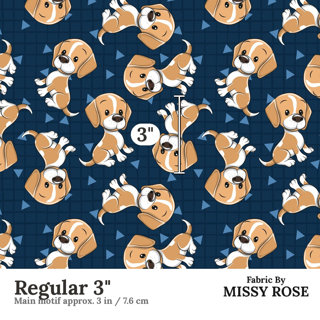 Design 821 Cute Navy Dogs Fabric Regular 3" - print scale | Fabric by Missy Rose