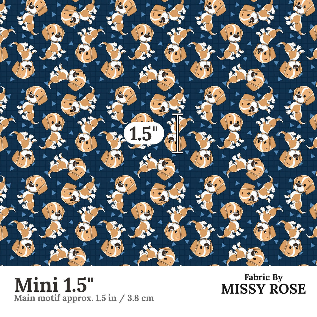 Design 821 Cute Navy Dogs Fabric Mini 1.5" - print scale | Fabric by Missy Rose