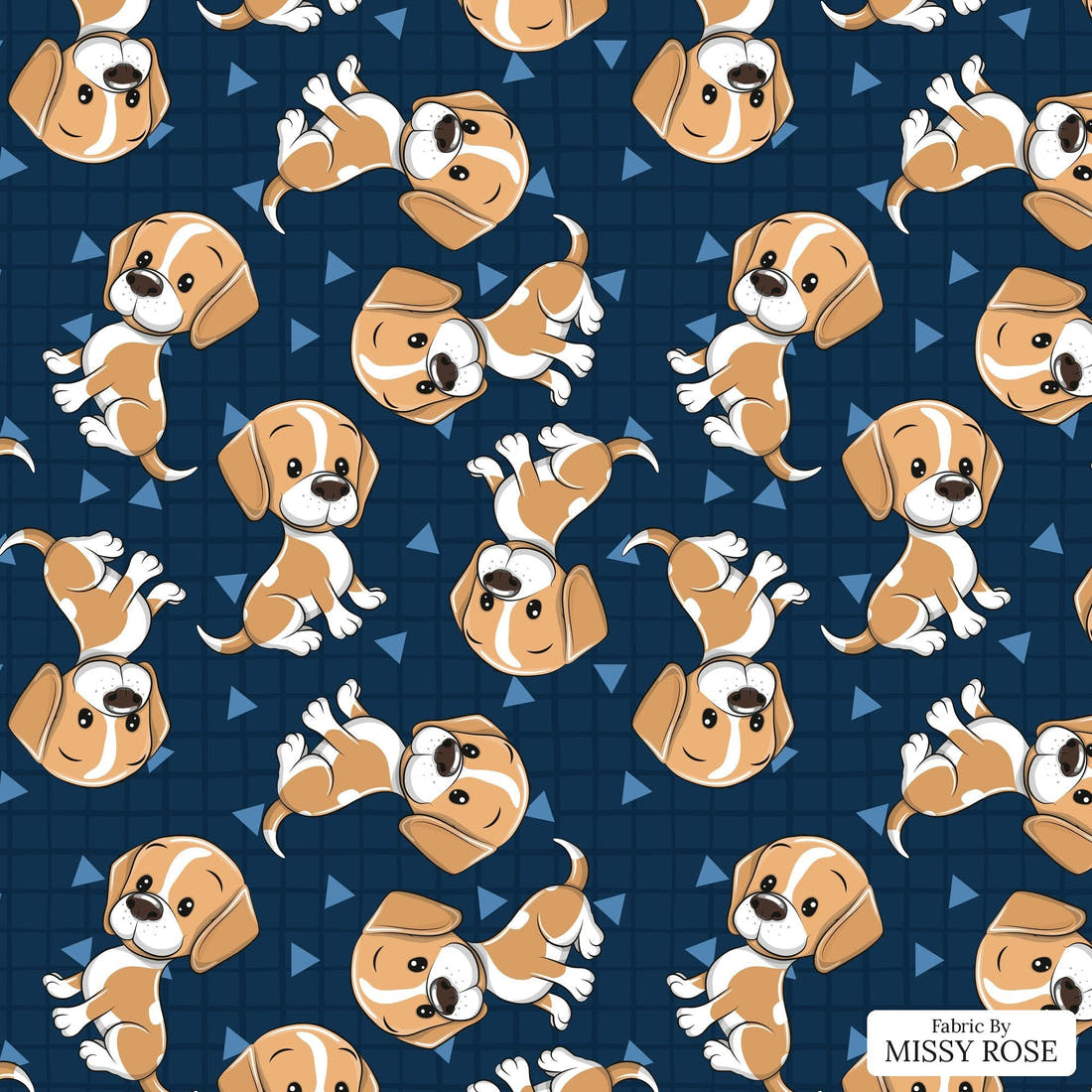 Design 821 Cute Navy Dogs Fabric - flat view of the print, zoom in for detail | Fabric by Missy Rose