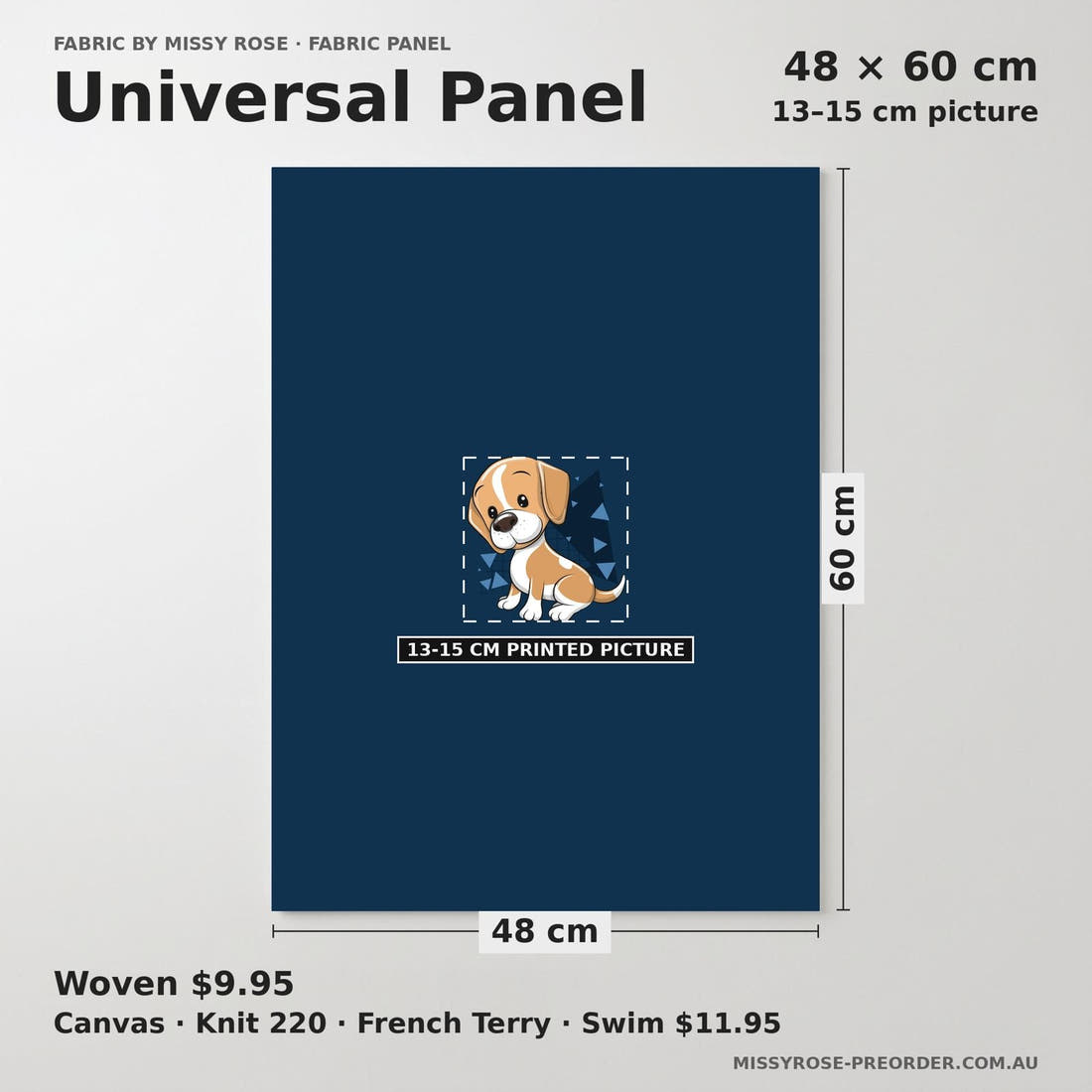 Design 821 Cute Navy Dogs Panel universal panel sizing – 13–15 cm printed picture on 48 × 60 cm fabric | Fabric by Missy Rose
