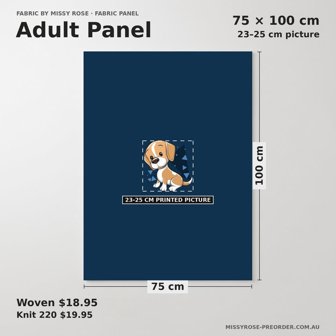 Design 821 Cute Navy Dogs Panel adult panel sizing – 23–25 cm printed picture on 75 × 100 cm fabric | Fabric by Missy Rose