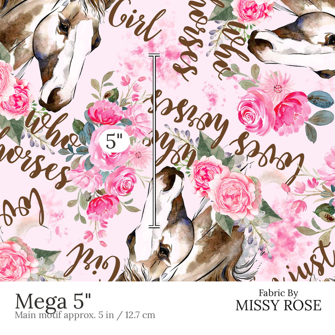 Design 822 Pink Horse Fabric Mega 5 inch print scale guide | Fabric by Missy Rose
