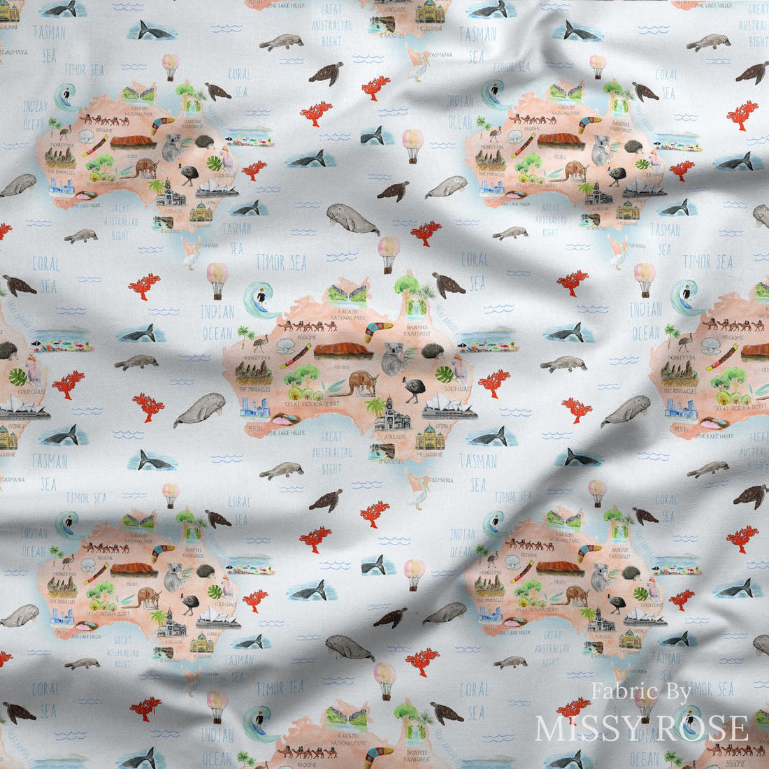 Design 823 Map Fabric draped fabric mockup – custom printed fabric by the metre | Fabric by Missy Rose