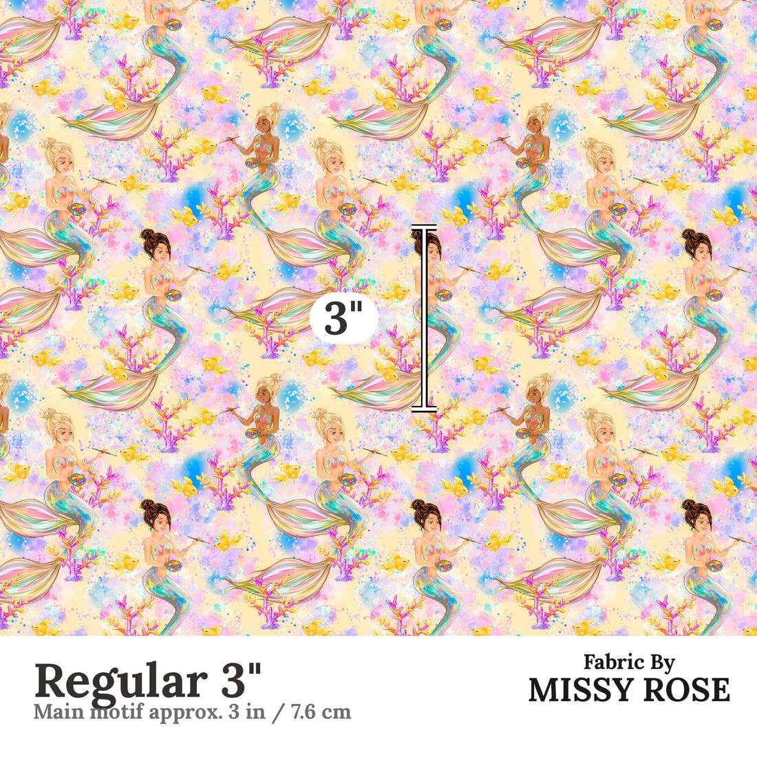 Design 824 Artistic Mermaid Fabric Regular 3" - print scale | Fabric by Missy Rose