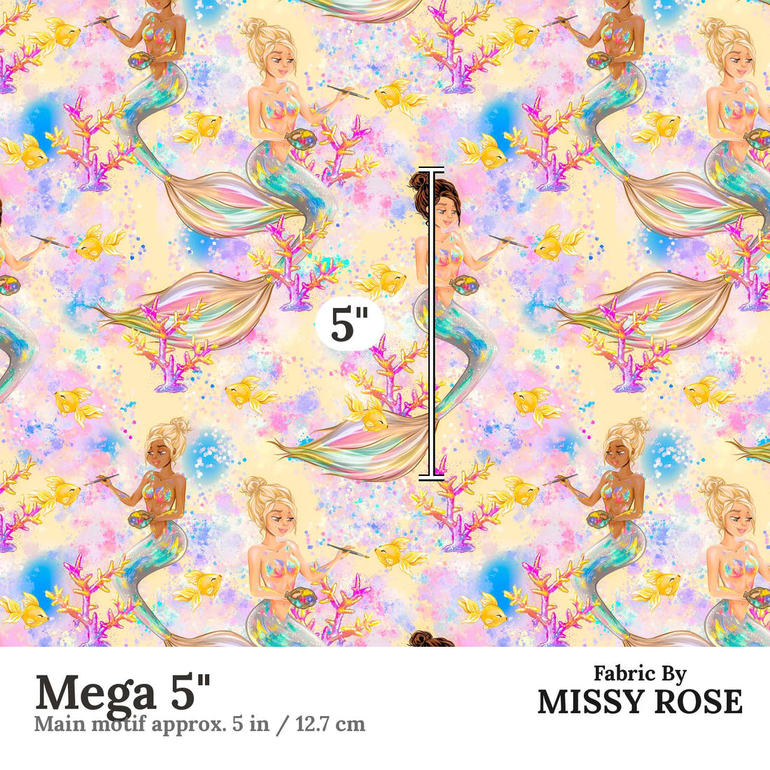 Design 824 Artistic Mermaid Fabric Mega 5" - print scale | Fabric by Missy Rose