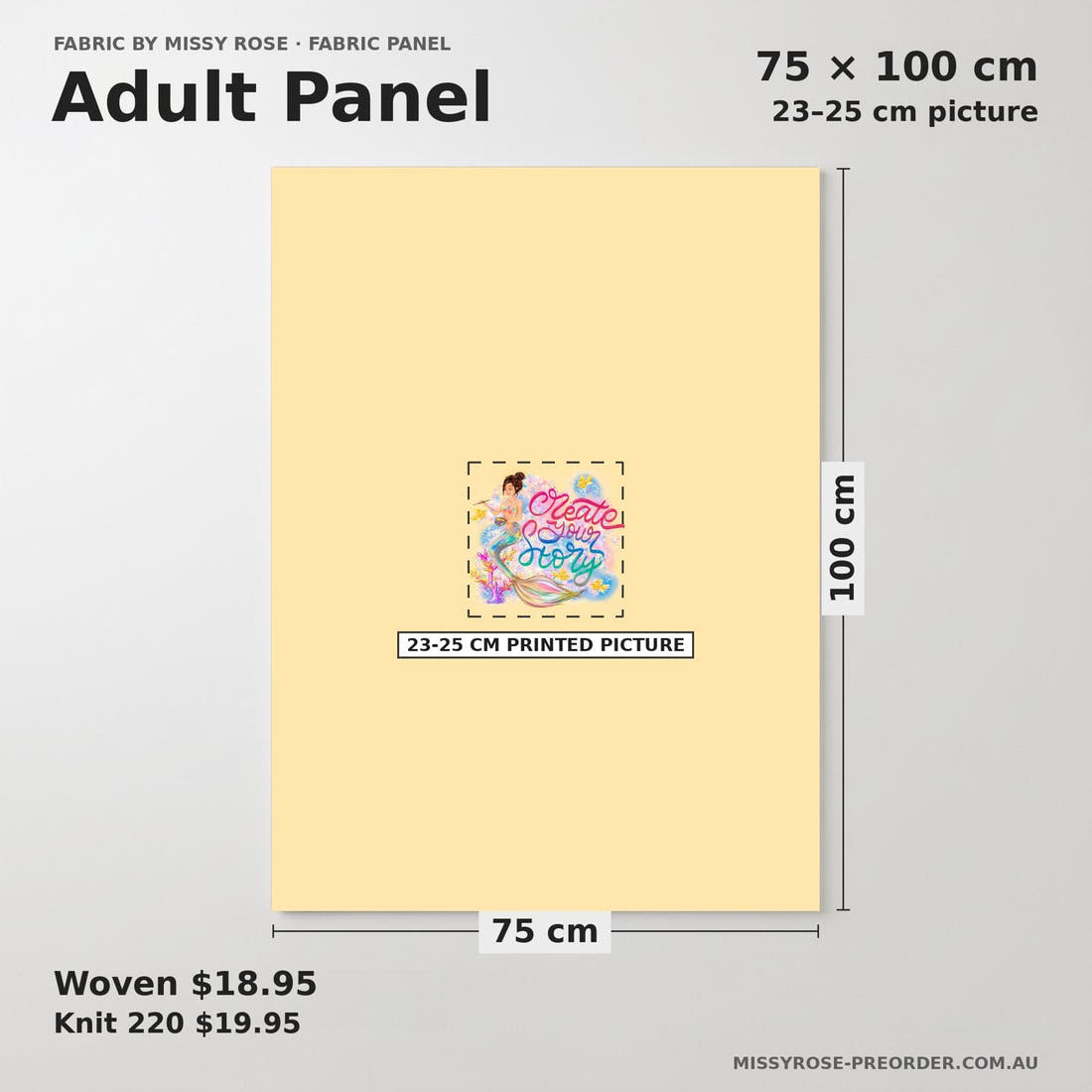 Design 824 Artistic Mermaid Panel adult panel sizing – 23–25 cm printed picture on 75 × 100 cm fabric | Fabric by Missy Rose