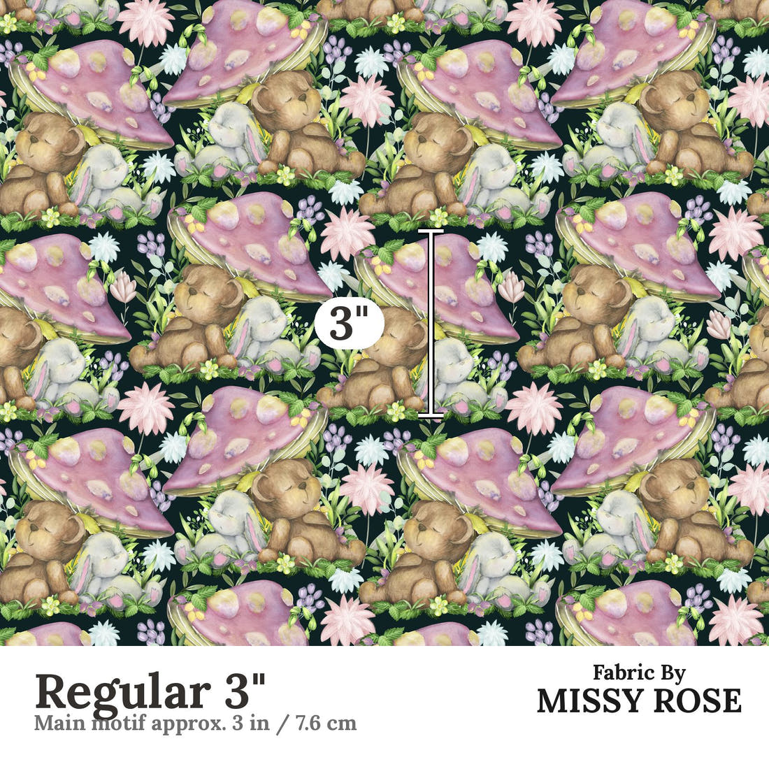 Design 825 Cute Woodlands Fabric Regular 3" - print scale | Fabric by Missy Rose