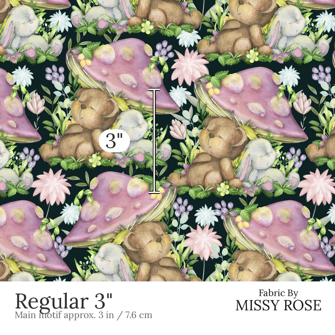 Design 825 Cute Woodlands Fabric Regular 3 inch print scale guide | Fabric by Missy Rose