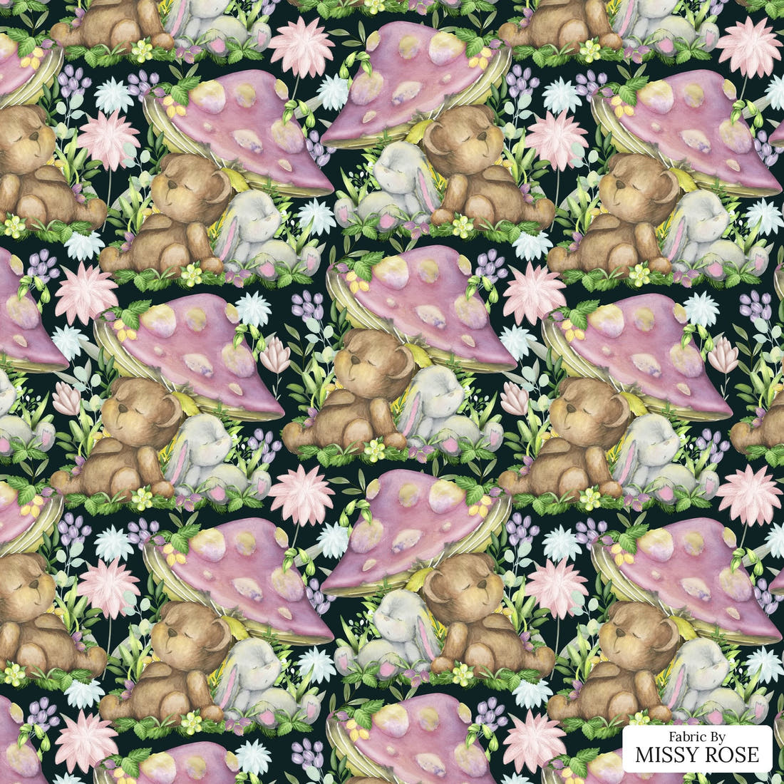 Design 825 Cute Woodlands Fabric - flat view of the print, zoom in for detail | Fabric by Missy Rose