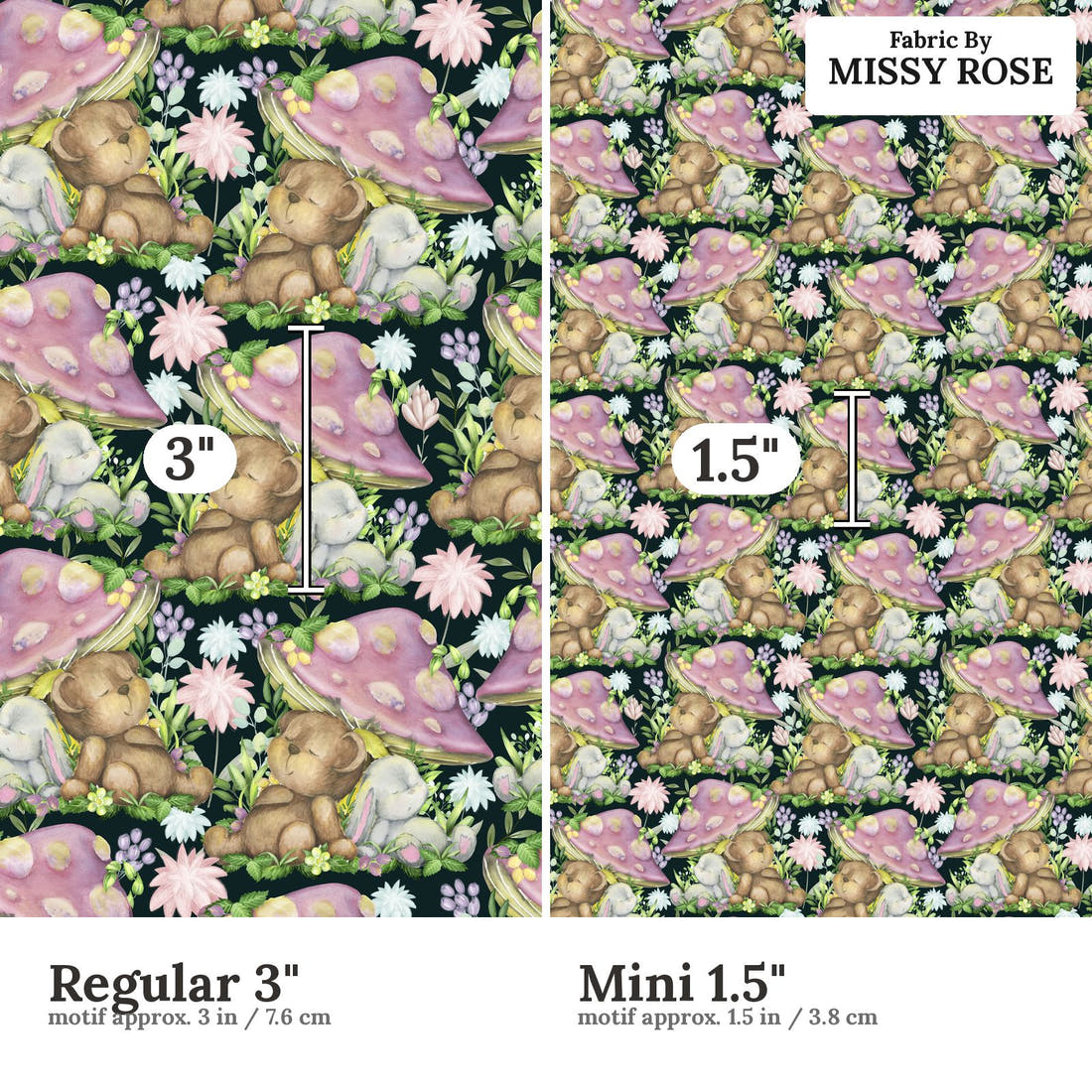 Design 825 Cute Woodlands Fabric size comparison - print scale | Fabric by Missy Rose