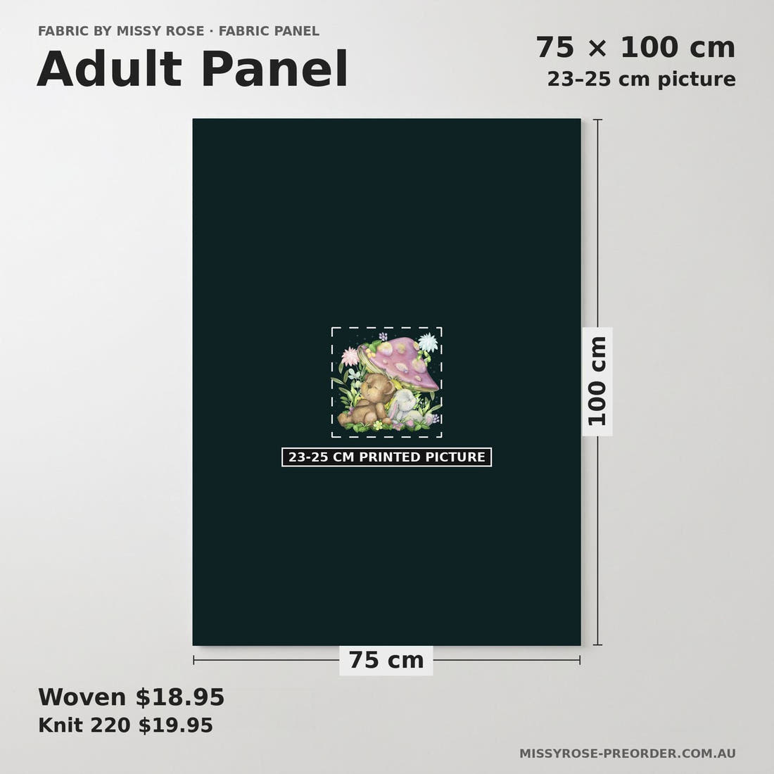 Design 825 Cute Woodlands Panel adult panel sizing – 23–25 cm printed picture on 75 × 100 cm fabric | Fabric by Missy Rose
