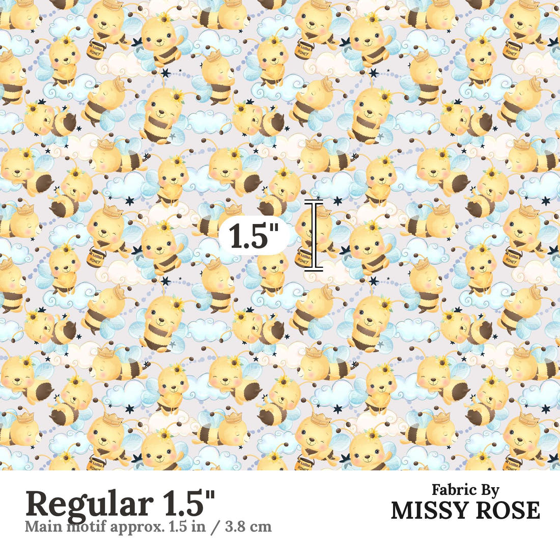 Design 826 Honey Bee Fabric Regular 1.5" - print scale | Fabric by Missy Rose