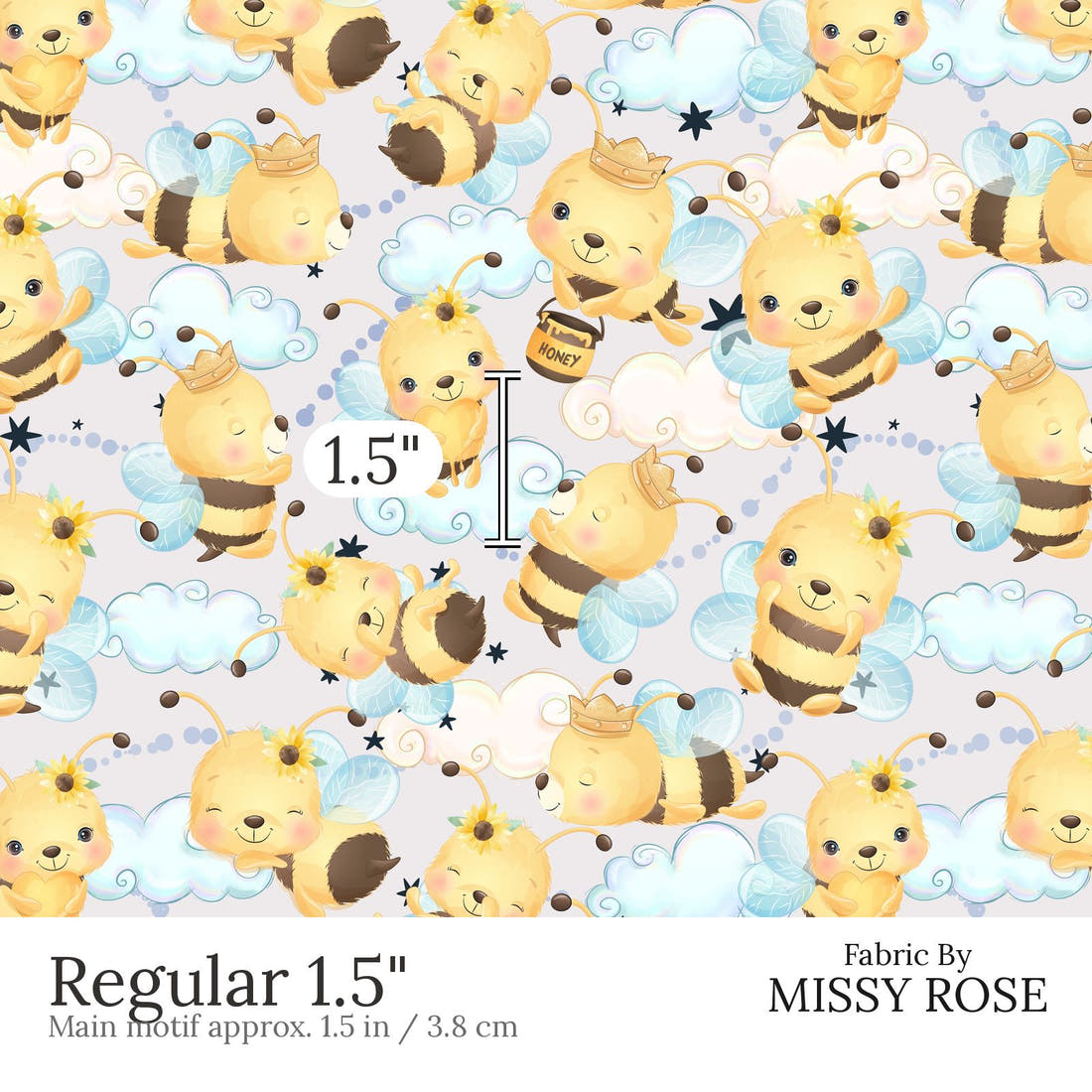 Design 826 Honey Bee Fabric Regular 1.5 inch print scale guide | Fabric by Missy Rose