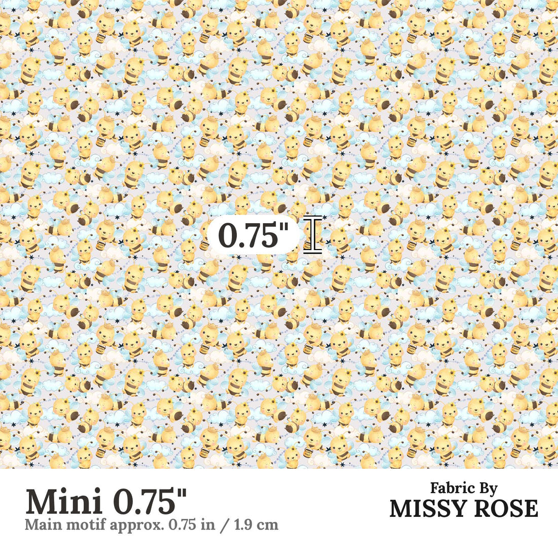 Design 826 Honey Bee Fabric Mini 0.75" - print scale | Fabric by Missy Rose