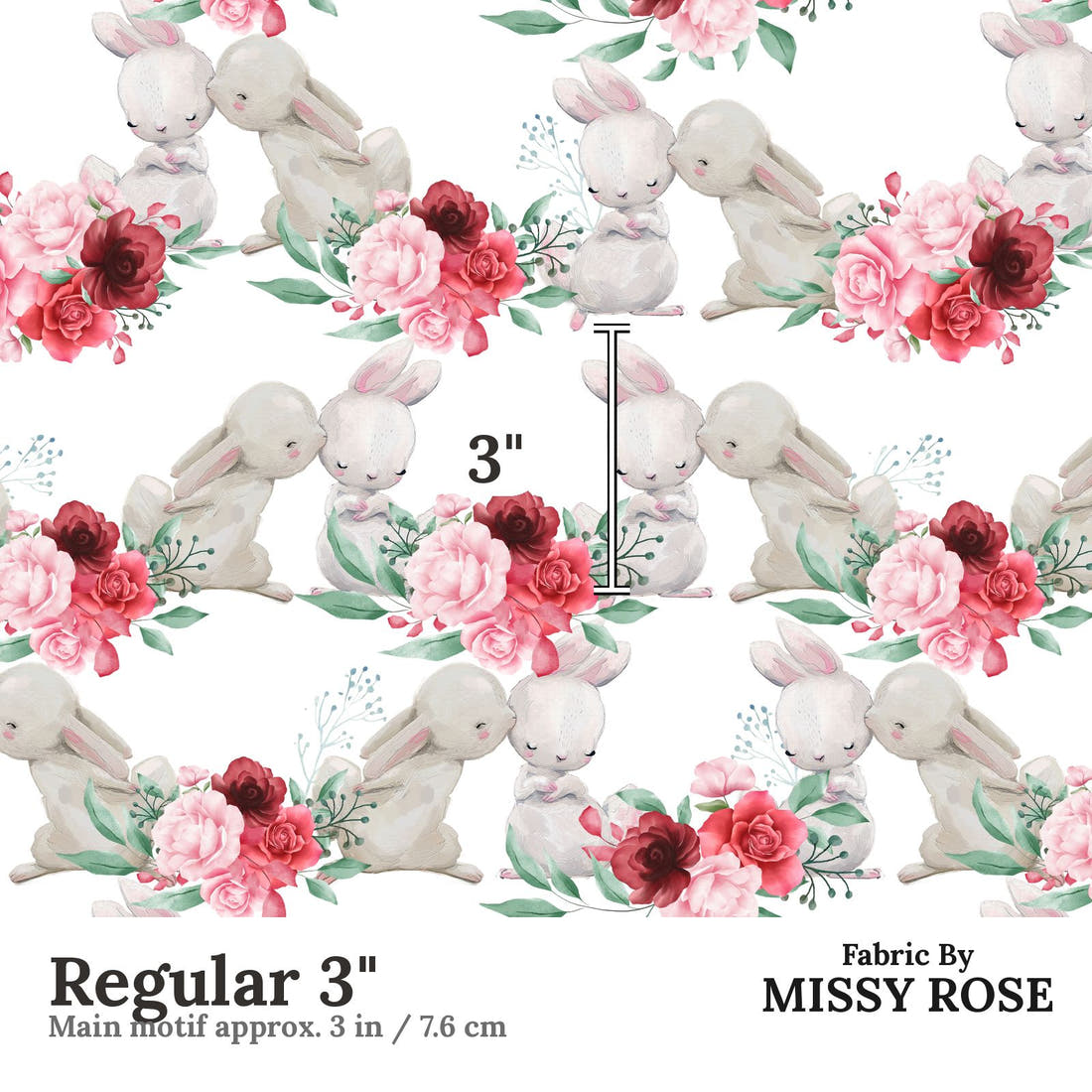Design 827 Cute Bunny Fabric Regular 3" - print scale | Fabric by Missy Rose