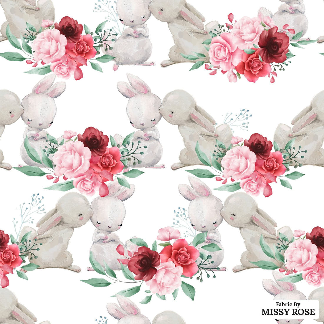 Design 827 Cute Bunny Fabric - flat view of the print, zoom in for detail | Fabric by Missy Rose