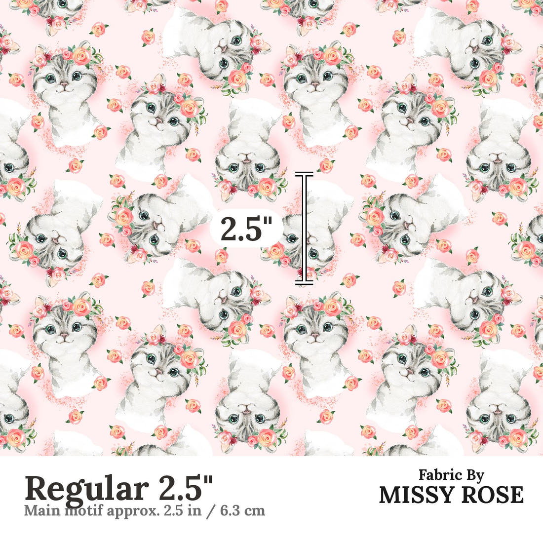Design 828 Pink Cats Fabric Regular 2.5" - print scale | Fabric by Missy Rose