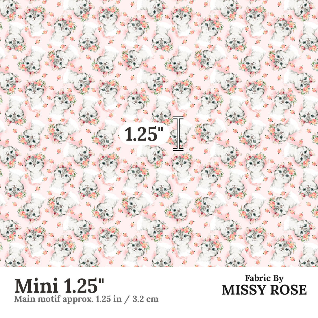 Design 828 Pink Cats Fabric Mini 1.25" - print scale | Fabric by Missy Rose