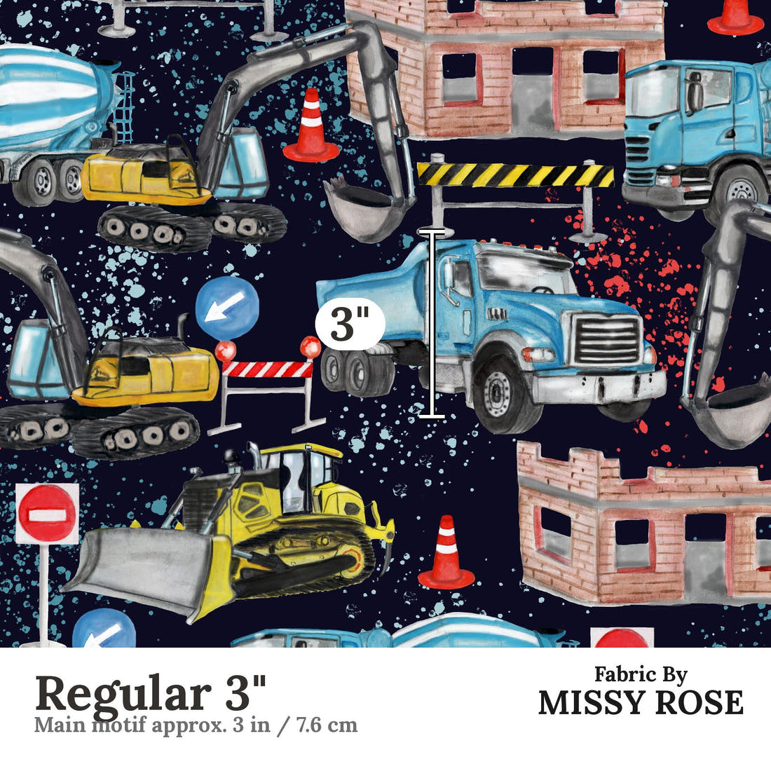 Design 829 Construction Fabric Regular 3" - print scale | Fabric by Missy Rose