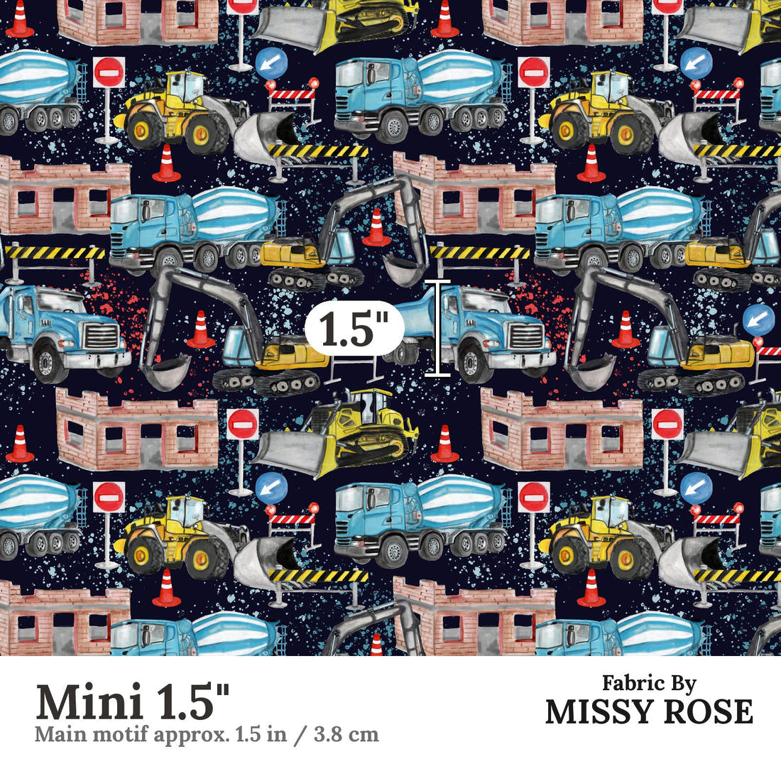 Design 829 Construction Fabric Mini 1.5" - print scale | Fabric by Missy Rose