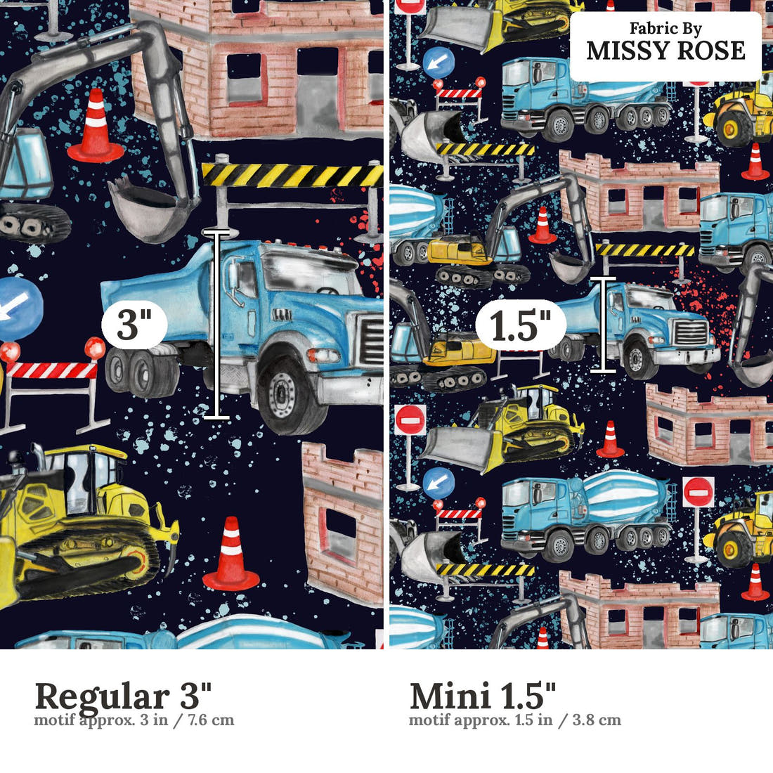 Design 829 Construction Fabric size comparison - print scale | Fabric by Missy Rose