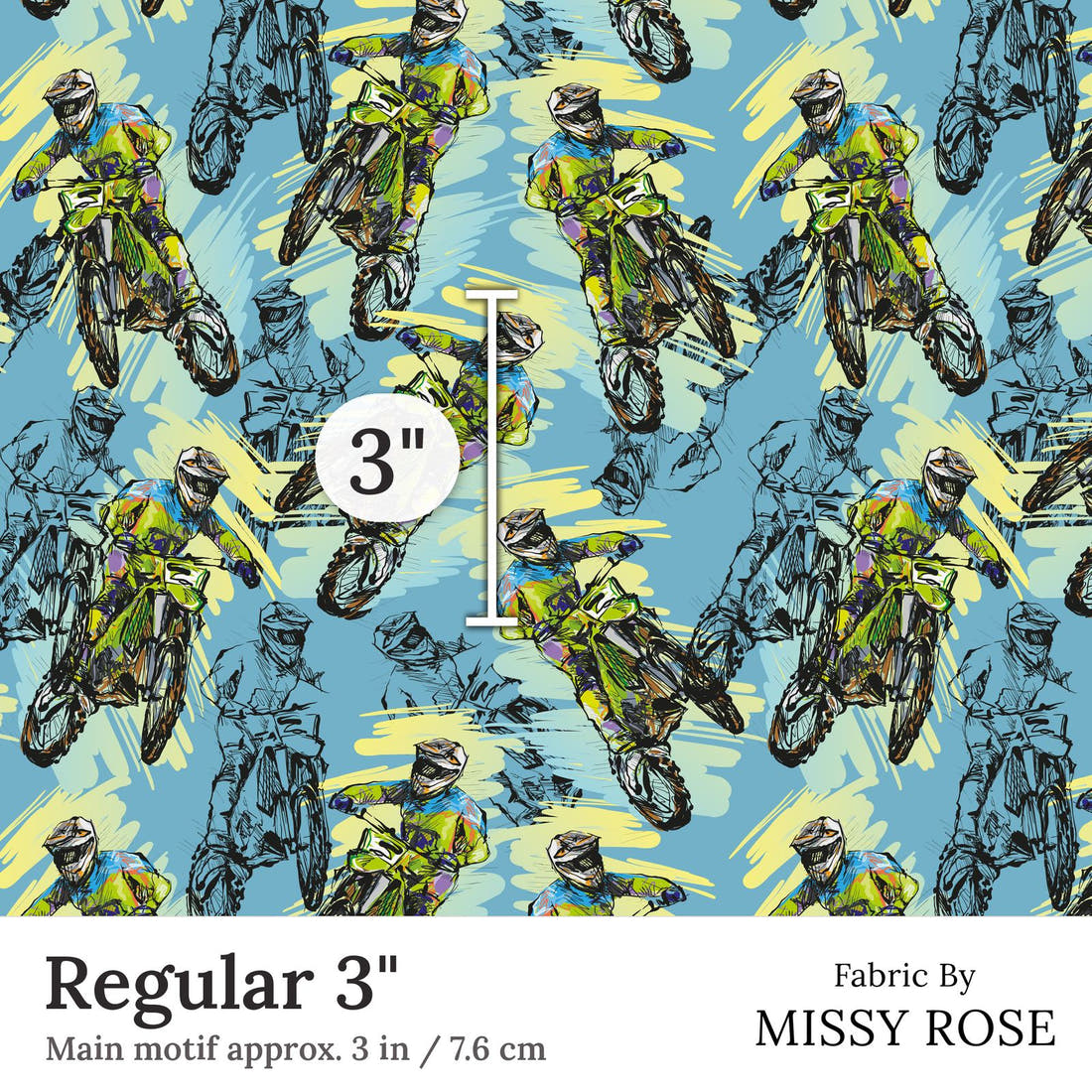 Design 83 Motorbike Fabric Regular 3 inch print scale guide | Fabric by Missy Rose