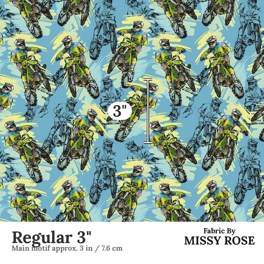 Design 83 Motorbike Fabric Regular 3" - print scale | Fabric by Missy Rose