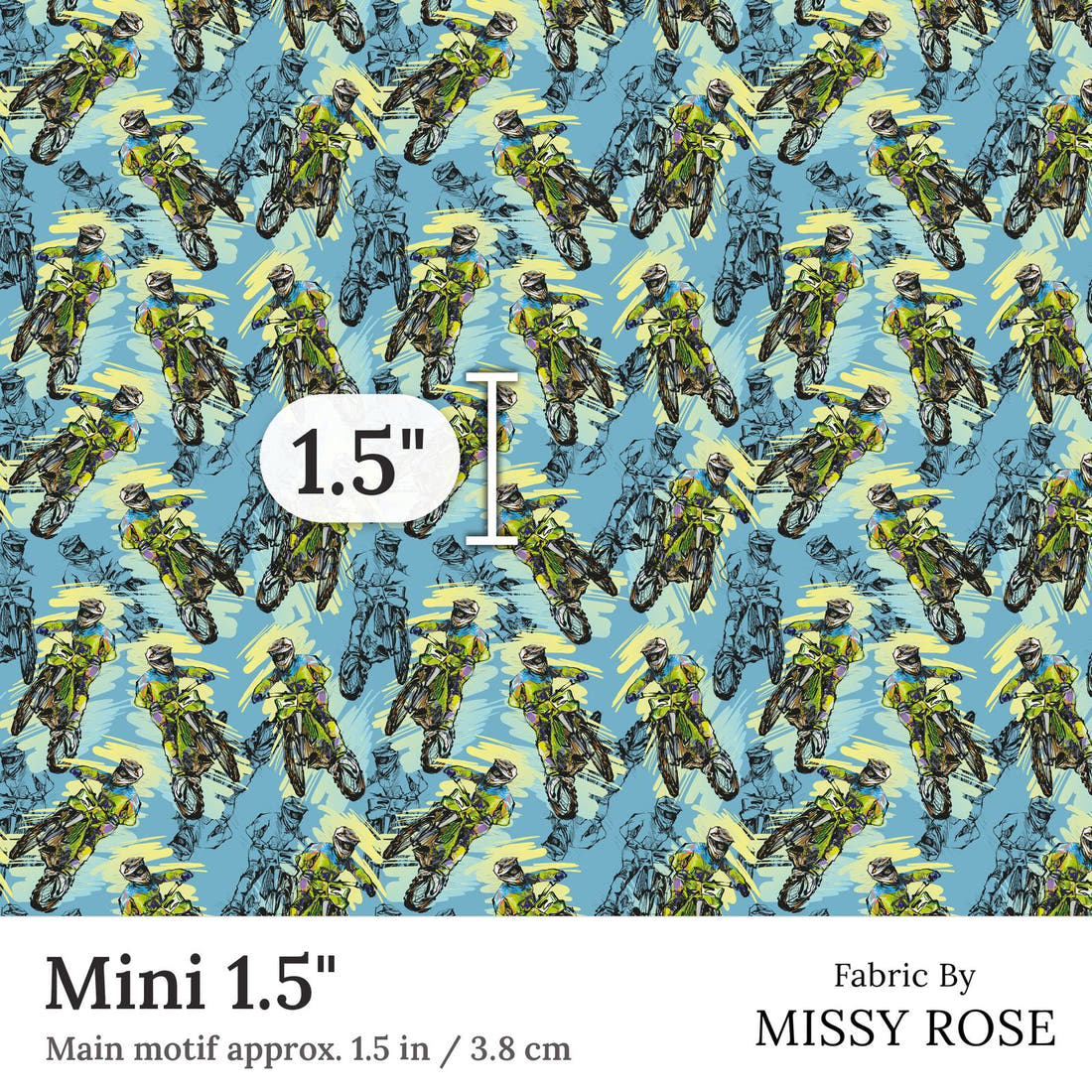 Design 83 Motorbike Fabric Mini 1.5 inch print scale guide | Fabric by Missy Rose