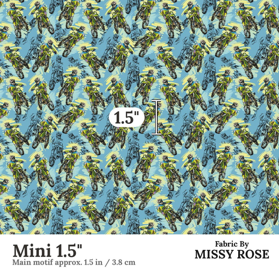 Design 83 Motorbike Fabric Mini 1.5" - print scale | Fabric by Missy Rose