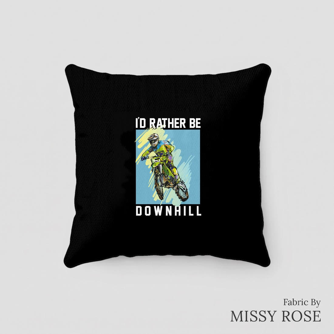 Design 83 Motorbike Panel sewn into a cushion – see how the panel looks made up | Fabric by Missy Rose