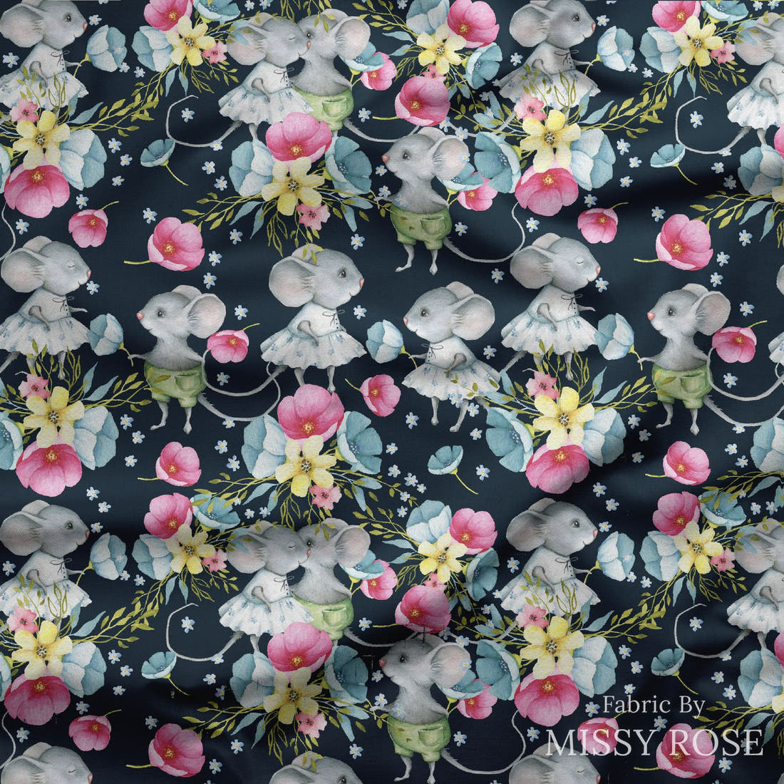 Design 830 Floral Mouse Fabric draped fabric mockup – custom printed fabric by the metre | Fabric by Missy Rose