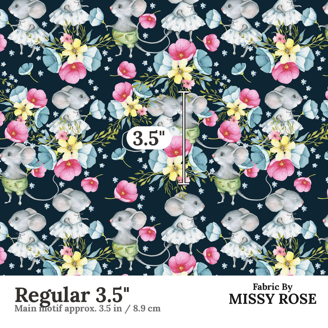 Design 830 Floral Mouse Fabric Regular 3.5" - print scale | Fabric by Missy Rose