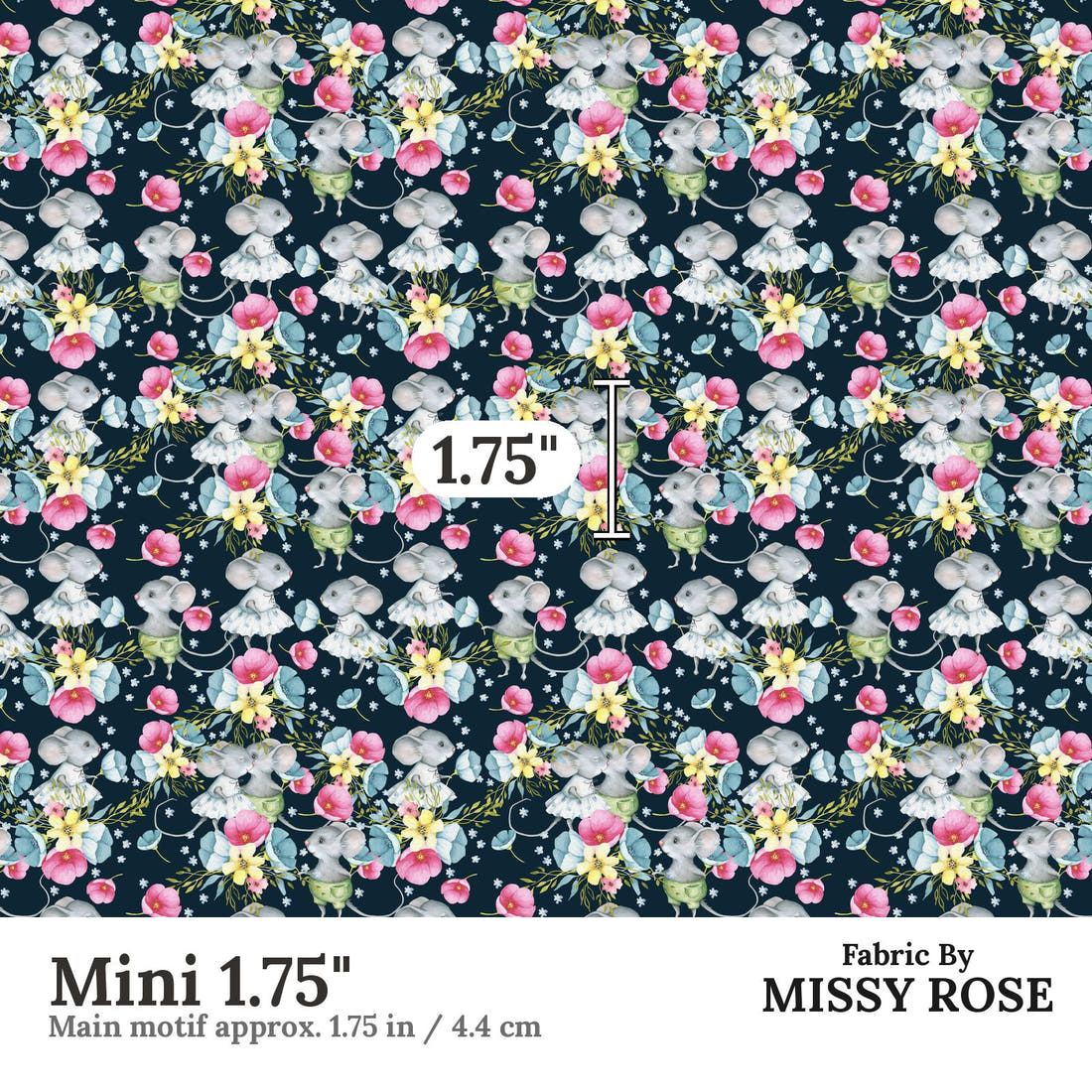Design 830 Floral Mouse Fabric Mini 1.75" - print scale | Fabric by Missy Rose