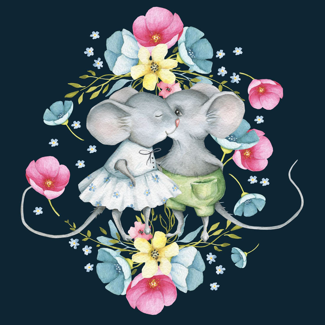 Design 830 Floral Mouse Panel – full artwork close-up of the printed picture | Fabric by Missy Rose