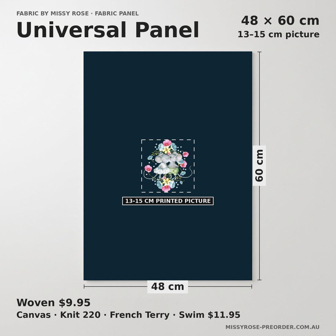 Design 830 Floral Mouse Panel universal panel sizing – 13–15 cm printed picture on 48 × 60 cm fabric | Fabric by Missy Rose