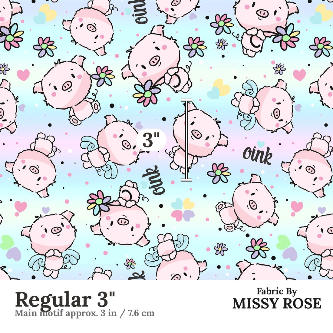 Design 831 Pigs Fabric Regular 3" - print scale | Fabric by Missy Rose