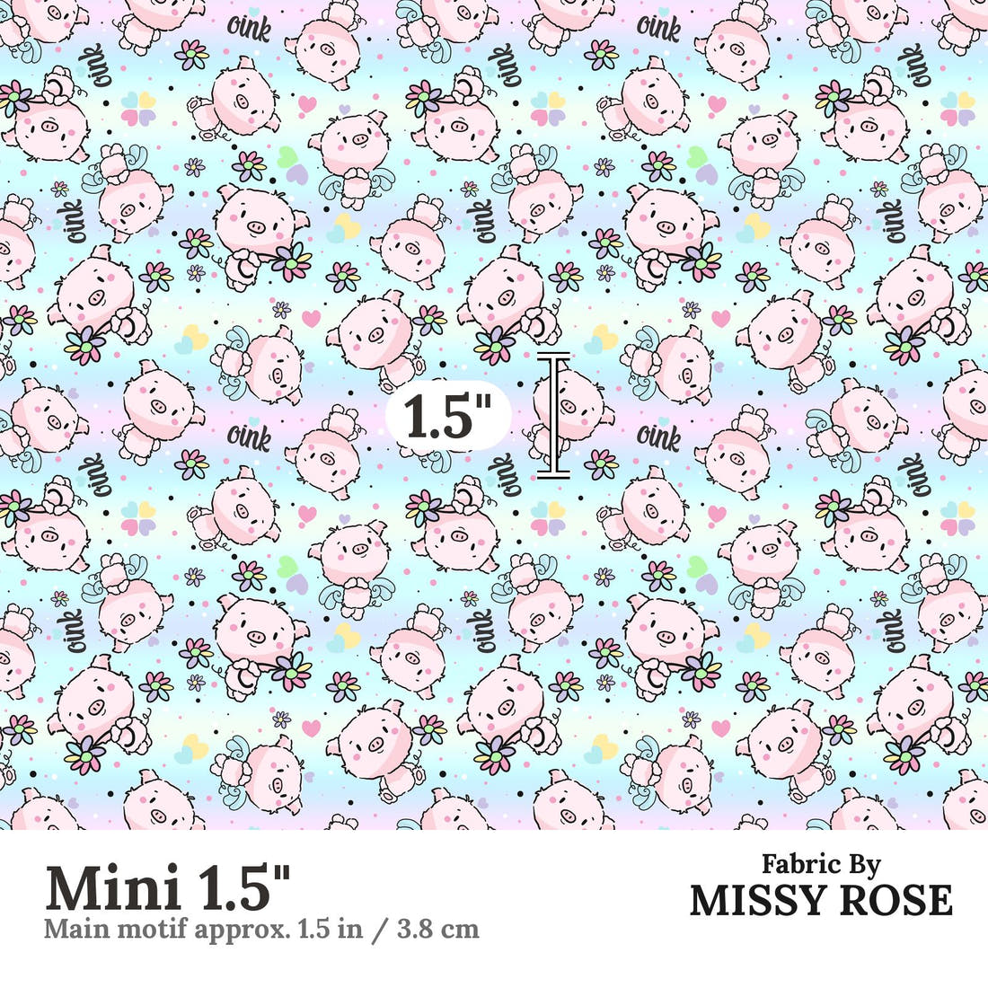 Design 831 Pigs Fabric Mini 1.5" - print scale | Fabric by Missy Rose