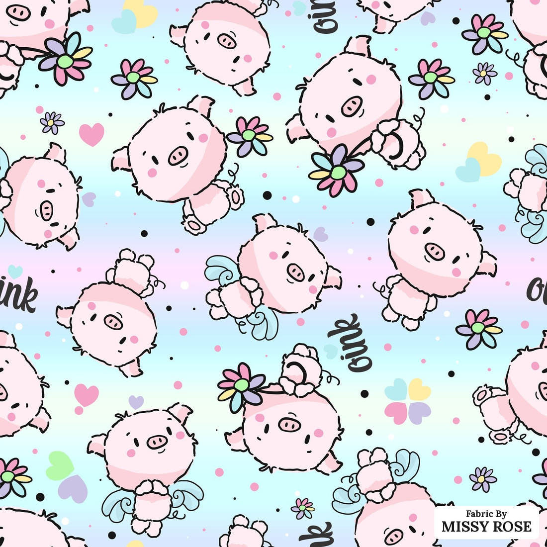 Design 831 Pigs Fabric - flat view of the print, zoom in for detail | Fabric by Missy Rose